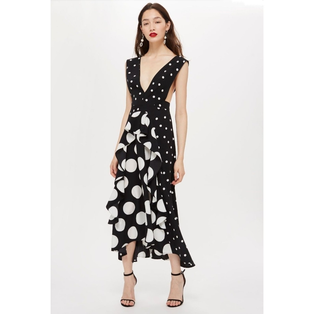 Topshop Monochrome Spot Pinafore Dress